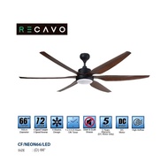 Recavo Ceiling Fan (66 Inch) 6+6 Speed LED Lighting Remote Control Fan Neon 66 LED