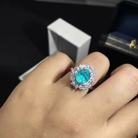 6ct Paraiba diamond ring - high-transparency burst stone vintage ring - ideal for engagement and wed