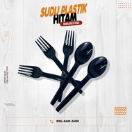 Sudu Garfu Plastik Hitam Dessert Spoon (100pcs)