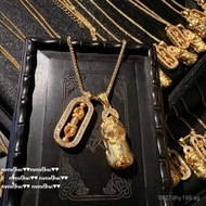 Golden Pixiu Pendant Necklace with Carved Design and Stacked Copper New Chinese Style  Carved Vajra 