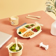 Cute Cartoon Dinosaur Kid 6-in-1 Tableware Meal Set Wheat Fiber Plate, Bowl, Cup, Spoon, Fork & Chop