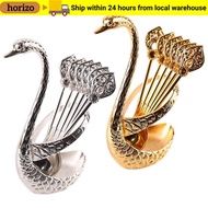 HORIZO Swan Base Stand Spoons, Stirring Mixing with 6 Spoons Swan Spoons, Elegant Creative Table Dec