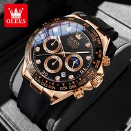 OLEVS jam tangan cowok keren anti air original asli import fashion multifungsi panggil tali silikon