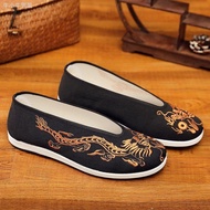 Cloth Shoes Soft Sole Chinese Men's Shoes Retro Yellow Black Dragon Round Mouth Cloth Shoes