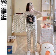 【iPANDA】COD☑ New cotton 3in1 Terno pajama set for women/ Round Neck sleepwear/ Korean nightwear/women loungewear