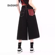 DaDuHey American vintage washed black and red plaid patchwork high-waisted loose drapey wide-leg 7-m