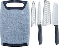 Glad Knife Set with Cutting Board, 5 Pieces | Sharp Santoku and Utility Knives with Blade Covers and