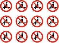 Sitting prohibited sign: P018 - DIN EN ISO 7010 / ASR A1.3 - sticker: diameter 2.5 cm, pack of 12