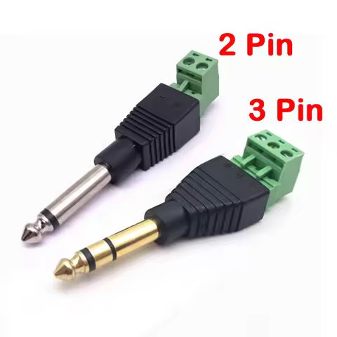 1PC 6.35mm Jack Audio Plug 2PIN 3Pin 1/4' 6.3mm Male Plug Mono Stereo Solderless Connector Audio Hea