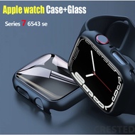 For Apple Watch 9 Case Apple Watch Case For iWatch Series9 Series 7  Series8 Tempered Glass Full Screen Protector Cover For Apple Watch size 41mm 45mm IWatch Series 8 Accessories