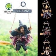 ZILUOLAN Witch Dolls Wooden Pendant Scary Spooky Props Haunted House Props