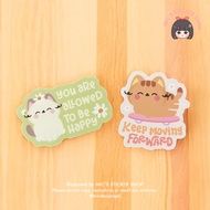 Keep Moving Forward & Be Happy Neko Vinyl Sticker | Waterproof Laptop Journal | MICDESIGNSPH