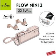 SHARGE Flow Mini 2 Portable Charger 5000mAh Small Power Bank Changeable Plugs and Built in Cable