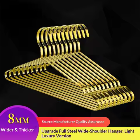 Stainless Steel Thick Flat Bar Clothes Hanger Golden Clothes Hanger Wide-shoulder Anti-slip Stainles