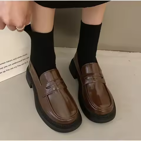 Brown Loafers Women Japanese School Students JK Uniform Shoes Round Toe Women Girls Retro Round Toe