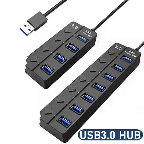 USB 3.0 Power Adapter 4/7 Port Multi USB Splitter Hub USB Hub 2.0 USB Multiple Expander Switch 30CM 