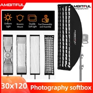 AMBITFUL 30x120cm Rectangular Softbox With Honeycomb Grid for Godox Aputure Yongnuo Bowens Mount Studio Light