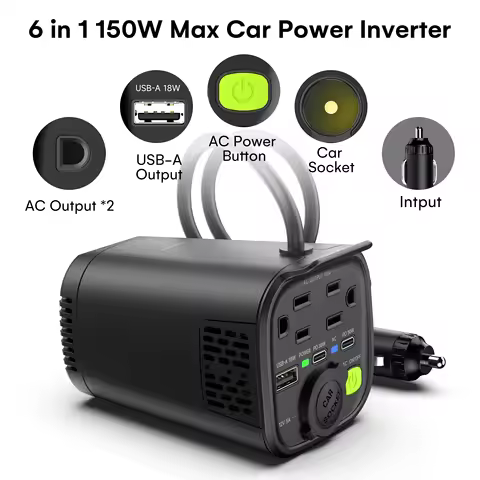 150W Car Power Inverter 12V DC to 110V AC With 2 AC Outlets, 1 18W USB-A Port and Dual 30W PD Fast C