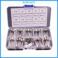 KOK 9 Values 72 pcs Fast Blow Glass Fuses Assortment Kits 6x30mm Fuses Glass Tube