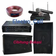 Paket Karaoke Sound System Speaker 8"+Amplifier+Mic Wireless AIWA