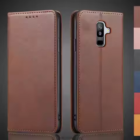 Magnetic attraction Leather Case for Samsung Galaxy A6+ 2018/ A6 plus 2018 6.0" Holster Flip Cover C