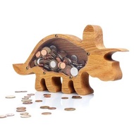 Personalized dinosaur piggy bank for boys & girls TRICERATOPS Wooden coin bank