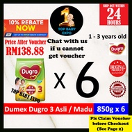 Dumex Dugro 3 / 4 / 5 (Asli / Madu / Coklat) (850g X 6) Exp: 10/2027 (Original / Honey / Chocolate) 