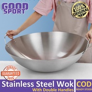 34/36/38/40/45/50CM Stainless Steel Wok With Double Handles Hotel Restaurant Frying Pan Wok Cookware