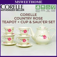 Set Teko Corelle Country Rose 1.4L Cawan Piring Porcelain Original Teapot Cup Saucer 10pcs Tea Set