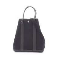 【二手】愛馬仕 Garden File PM 手提包，黑色帆布皮革，女士款，二手