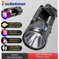 Super Bright SOLAR XHP90 LED Powerful Flashlight Portable Torch USB Rechargeable Searchlight Waterpr