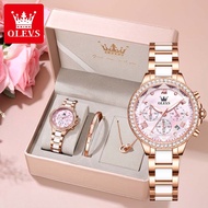 OLEVS Jam Tangan Perempuan Original Waterproof Quartz Ceramic Chronograph Luxury Ladies Watch Women 