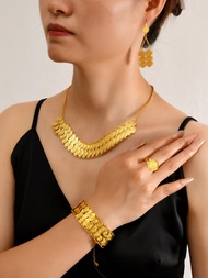 5pcs Middle Eastern Arabic Style 22K Gold Plated Copper Women Fashion Luxury Coin Charm Chain Tassel