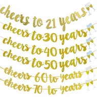 Cheers to 30 40 50 60 70 Years and Champagne Glasses Gold Glitter Banner for 21th 30th 40th 50th 60t