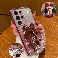 Case for Samsung S24 Ultra S24 PLUS S24 S24 FE Transparent Cat Stand Electroplating Soft Silicone Ca