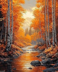 XTXGERL Paint by Numbers, River Meandering Through Autumn Forest, Adult Crafts Adult Paint by Number
