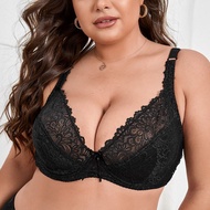 PARIFAIRY Female Plus Size Bra Thin Solid Color Floral Lace Underwear Wire Bra no Pad 38E 40E 42E 44