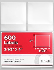 enKo - 3-1/3 x 4 Inch Label - White Blank - 6 Up Per Sheet Shipping Address Mailing Labels for Laser