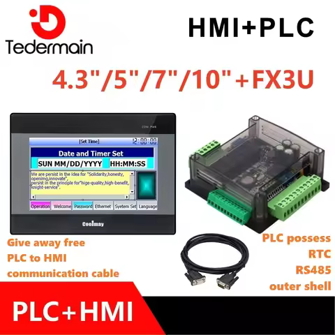 COOLMAY HMI touch screen 4.3 "/5" /7 "/10" combo set with FX3U-14M/24M/30M/32M/48M/56M-6AD2DA includ