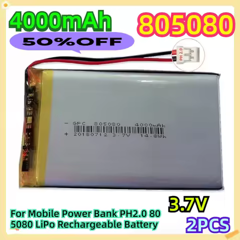 For Mobile Power Bank PH2.0 805080 3.7V 4000mAh LiPo Rechargeable Battery 2pcs