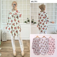 MERAH Ailee-jumbo mother's shirt, cool top, rayon tunic, red gold sultan motif