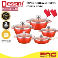 DESSINI 12pcs Cookware Set Ombak Rindu Die Cast Aluminium 12 Pcs Casserole Non Stick Pot Bowl Fry Pa