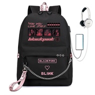 Kpop Backpack Lisa Rose JISOO Jennie Shouler Bag Messenger Bag Fashion USB Travel Business Backpack(