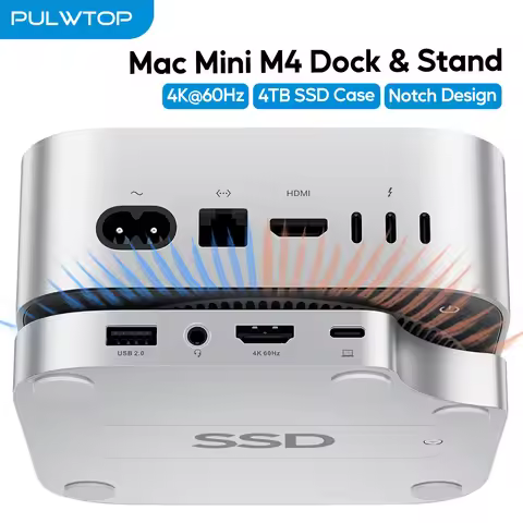 PULWTOP Mac Mini M4 Hub with M.2 SSD Enclosure (NOT Included),with HDMI 4K 60Hz, USB C Hub Accesorio