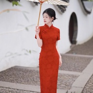 IBUY IBUY Spring Summer New Style Daily National Style Temperament Long Red Eight-Button Red Dress I