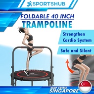 Silent Foldable Trampoline 40 Inch Adults Kid With Armrest Adjustable Handle Home Gym Jumping Bed Fitness