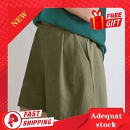 【Stock】Women Linen Cotton Shorts Summer Casual Loose Solid Basic Elastic Waist Short Pants  Popular