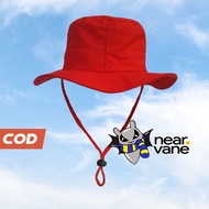 Topi Rimba Gunung Hiking Outdoor Bucket Hat Tali Pria Wanita Dewasa - Merah