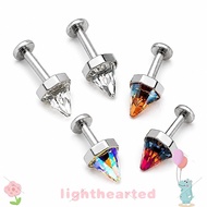 LIGHTHEARTED Flat Back Stud, Stainless Steel Crystal Cone Labret Stud Earring,  Shiny  Screw Top Fla