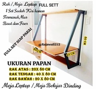rak meja kerja rak besi meja laptop komputer / meja belajar tempel dinding